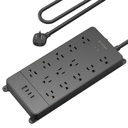 TROND Surge Protector Power Bar with USB C, 4000 Joules, ETL Listed, 13 Widely Spaced Outlets, 5ft Flat Plug Extension Cord Indoor, 14AWG Heavy...