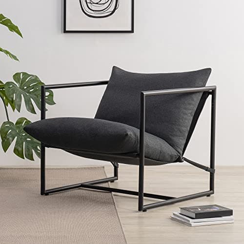 ZINUS Aidan Sling Accent Chair/Metal Framed Armchair with Shredded Foam Cushioning, Dark Grey