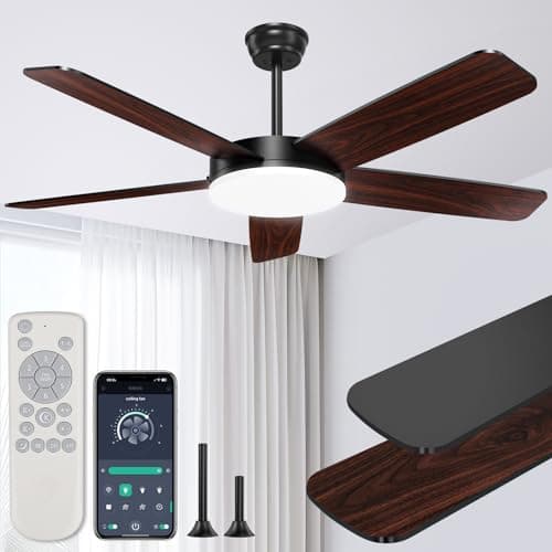 Ropelux 52-Inch Ceiling Fans with Lights: Powerful Wind, Ultra-Quiet, High Bright&Screw-Free for Blade Installation, Dimmable, Forward&Reversible...