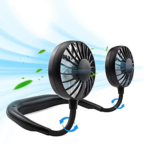 Ventilateur de cou portable Ventilateur mains libres personnel rechargeable Mini ventilateur de sport portable USB, 3 vitesses réglables, rotation libre à 360 degrés Parfait...