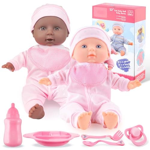 Toy Choi's Twin Baby Dolls - 30cm Two Soft Body Black and White Doll with Accessoires, Dolls Play Set for 2 3 4 5 Year Old Boys and Girls Gift |...
