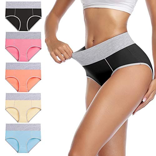 Wirarpa Lot de 5 sous-vêtements en coton taille haute pour femme, doux et confortables, multicolore, moyen