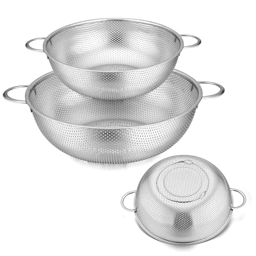 HaWare Passoire en acier inoxydable, lot de 3, passoire en métal micro-perforé avec poignée pour légumes, fruits, pâtes, gadgets de cuisine pour...