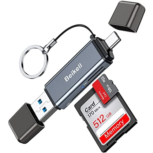 Beikell SD Card Reader,High-Speed USB C/USB 3.0 Memory Card Reader, 2 in 1 OTG Adapter for SD/Micro SD/MMC/TF/SDXC/SDHC/Micro SDHC Compatible with...