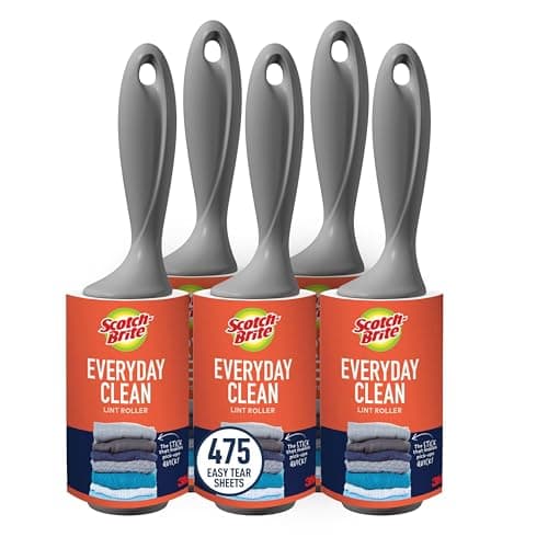 Pack économique de rouleaux anti-peluches Scotch-Brite, fonctionne parfaitement sur les poils d'animaux, 5 rouleaux, 95 feuilles par rouleau, 475 feuilles au total