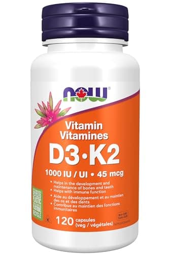 NOW Supplements, vitamines D-3 et K-2, 1 000 UI/45 mcg, plus soutien cardiovasculaire, soutient la santé osseuse, 120 capsules végétales