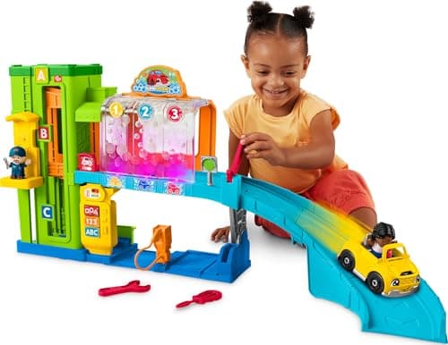 Fisher-Price Little People Ensemble de jeu pour tout-petits - Garage d'apprentissage lumineux avec scènes intelligentes, voiture jouet et rampe à partir de 1 ans