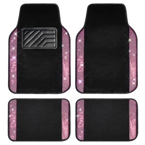 CAR PASS Tapis de strass brillant, tapis de sol de voiture à paillettes scintillantes en cristal scintillant, coussinet de talon en PVC antidérapant, ajustement universel automobile pour SUV...
