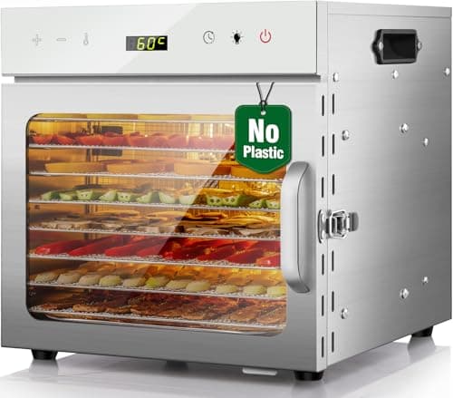 KWASYO Stainless Steel Dehydrator, 8 Trays Food Dehydrator Machine with Recipe Book, 30~90℃ Temperature Setting, 24H Timer, Dehydrator Food Dryer...