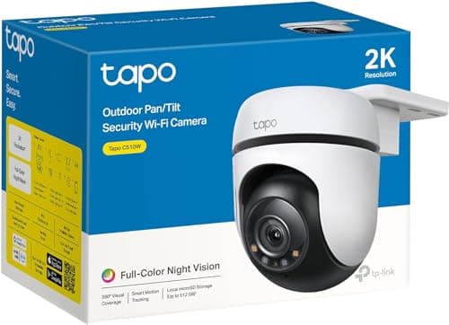 Tapo 2K 3MP QHD Pan/Tilt Outdoor Wired Security Wi-Fi Camera, 360° Visual Coverage, Full-Color Night Vision Up to 98ft, Smart Motion Tracking,...