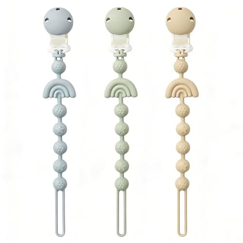 Attaches-tétine pour bébé One Piece Binky Clip Holder Clip de dentition en silicone Sangles de sucette avec clip Jouets de dentition pour bébé pour garçons et filles Ensemble de 3 Andy...