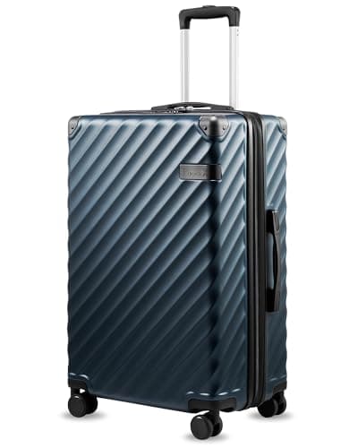 LUGGEX Valise à bagages de 24 pouces, valise à coque rigide extensible en polycarbonate pour voyager, bleu marine