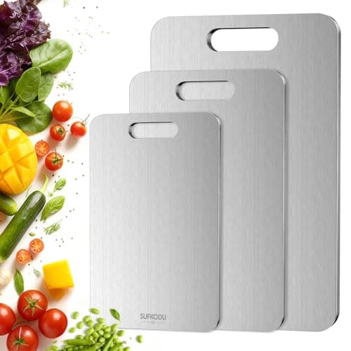 Titanium Cutting Boards Set of 3, Titanium Cutting Boards for Kitchen, 100% Double-sided titanium cutting boards,separate raw and cooked food...