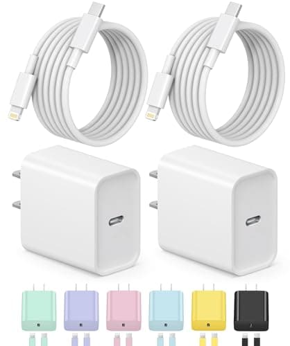 Chargeur iPhone Charge rapide【Certifié Apple MFi】 Pack de 2 blocs de chargeur USB C avec câbles USB C vers Lightning de 6 pieds compatibles avec iPhone 14/13/12/11...