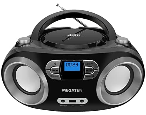 MEGATEK Lecteur CD portable Boombox avec radio FM, Bluetooth, port USB, entrée AUX et prise casque – Compatible CD-R/CD-RW/MP3-CD, stéréo claire...