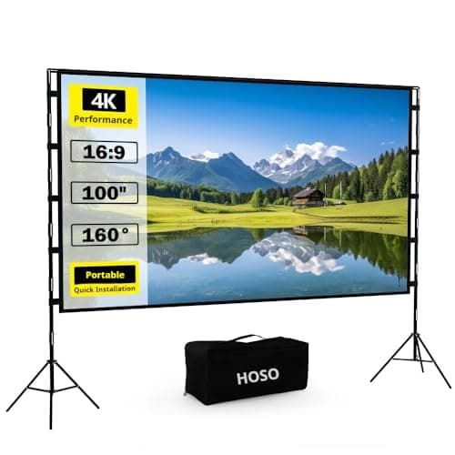 HOSO 100 Inch Projection Screen with Stand, Portable Storage Design (Size 40x18x19cm) Quick Removal Design, 16:9 4K HD Wrinkle-Resistant Movie...
