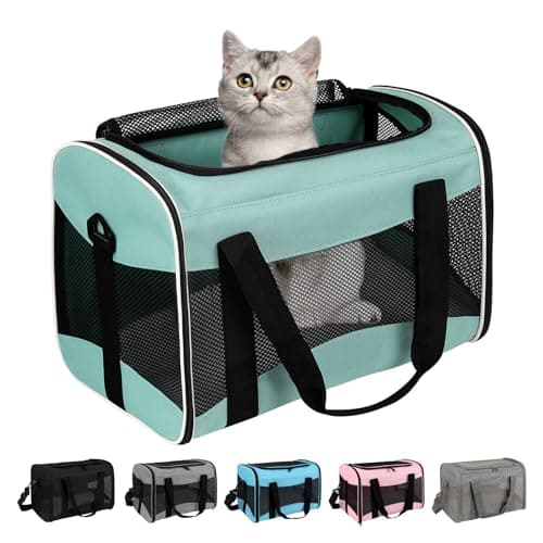 Étui de transport pour chat Sac de transport pour chien de compagnie Sac pour chat à côtés souples approuvé par les compagnies aériennes, Transporteur de voyage pour animaux de compagnie jusqu'à 15 lb, Transporteur de chien pliable pour chats pour...
