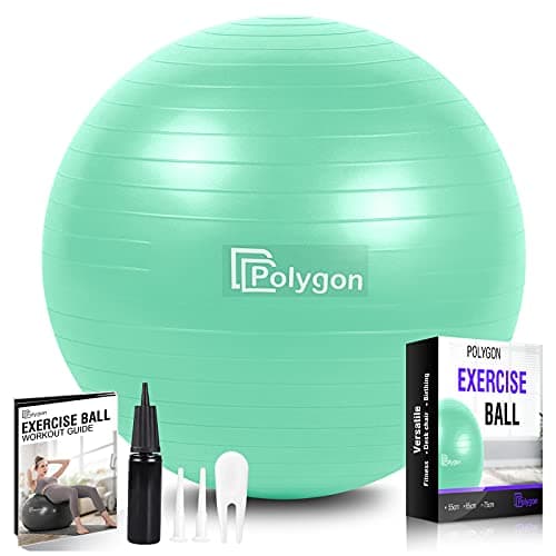 Polygon Exercise Ball, Professional Grade Anti-Burst Balance Ball for Yoga, Birthing, Stability, Core Exercise, Fitness, Workout Guide...