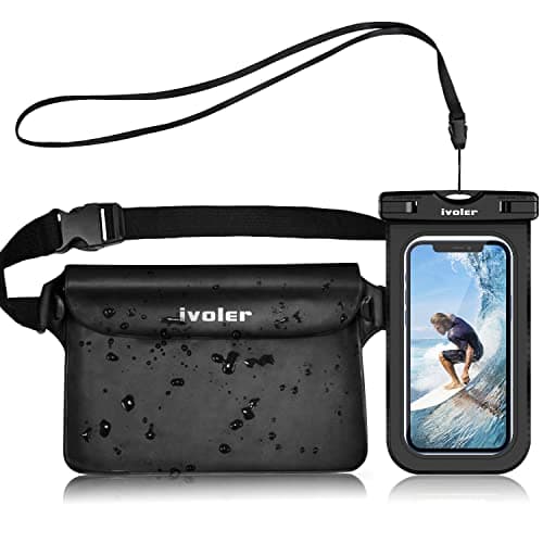 ivoler Waterproof Fanny Pack + Phone Pouch, Ultra Clear Waterproof Pouch Phone Dry Bag for Under 6.8 inch, Long Adjustable Waist Strap for Ourdoor...
