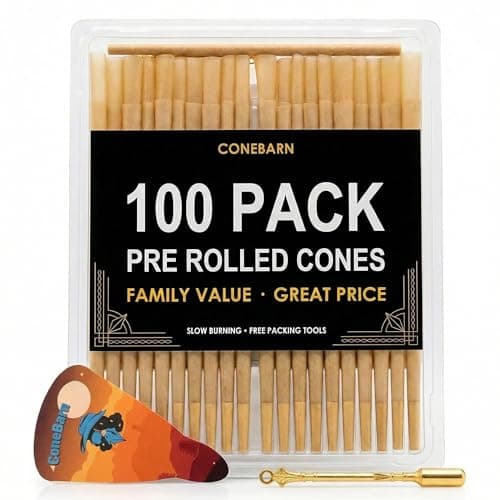 Cône pré-roulé 100 Pack | Cônes de papier à rouler | Cônes pré-roulés papier roulé taille 1 1/4 avec embouts filtrants, bâton d'emballage et cuillère