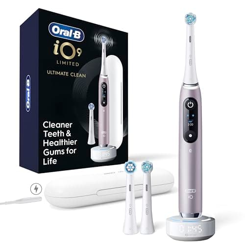 Oral-B iO Series 9 Limited Rechargeable Rose Quartz Electric Toothbrush with (2) Ultimate Clean and (1) Gentle Care Replacement Brush Heads,...