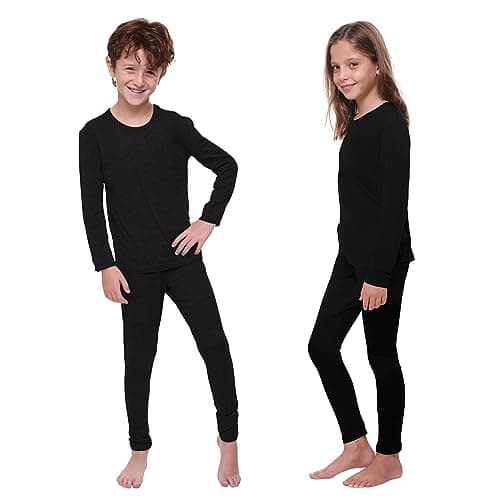 Sous-vêtements thermiques Ultra secs pour enfants, Leggings et chemise longs doublés en polaire, ensemble de sous-vêtements unisexes pour garçons et filles, noir