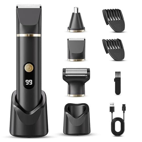 Beard Trimmer for Men, IPX7 Waterproof Body Hair Trimmer Electric Razor Shaver Body Grooming Kit Wet/Dry Use for Groin, Nose, Ear Hairs, Beard,...