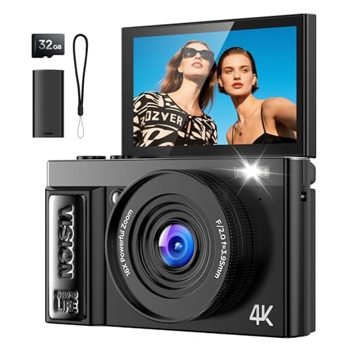 Appareil photo numérique 4K pour la photographie Vlogging : appareils photo 64MP pour la vidéo avec mise au point automatique - Cadeaux d'appareil photo zoom 16X pour les adolescents de 8 à 18 ans - Flip à 180°...