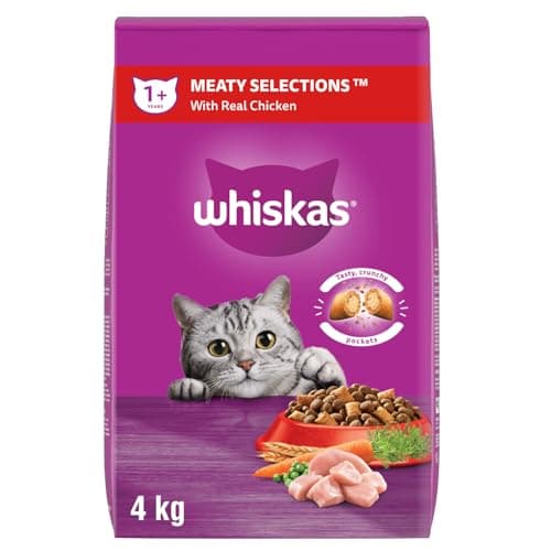 WHISKAS Meaty Selections Nourriture sèche pour chats avec du vrai poulet, sac de 4 kg