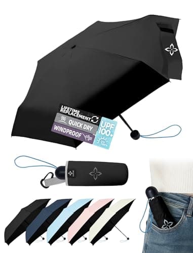LILAC Mini parapluie de voyage pour la pluie - Petit parapluie à grande couverture de 43", cadre solide renforcé, parasol portable léger avec UPF 100+ UV...