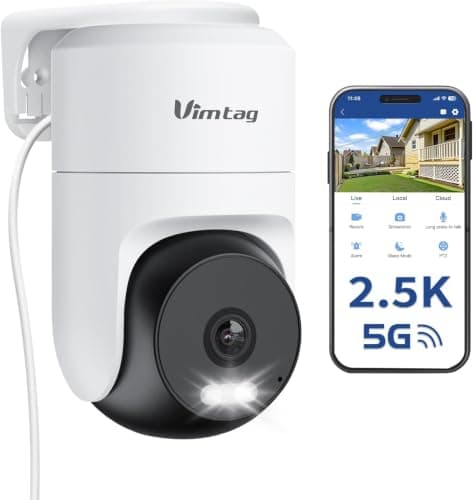VIMTAG 2.5K 4MP Caméra de sécurité extérieure panoramique/inclinable Surveillance à domicile filaire, suivi humain à 360°, vision nocturne couleur, audio bidirectionnel, alarme de détection AI,...