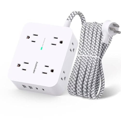 Surge Protector Power Bar - 8 Outlets 4 USB Charging Ports(2 USB C), Power Strip with 5Ft Braided Extension Cord, Flat Plug, Wall Mount Desk USB C...