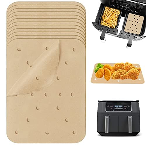Doublures de papier parchemin pour friteuse à air - 5,5 × 8 pouces 150 pièces Doublures jetables rectangulaires pour friteuse à air, feuilles de papier parchemin perforées pour Ninja Foodi Dual Air...