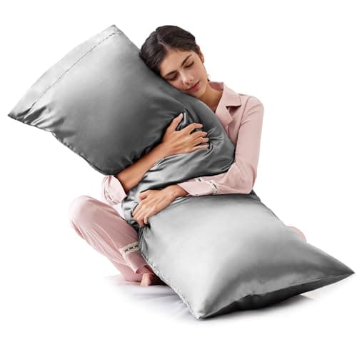 Housse de coussin de corps Love's Cabin, 20 x 54 pouces Taie d'oreiller de corps en satin doux gris foncé avec fermeture d'enveloppe, slip soyeux...