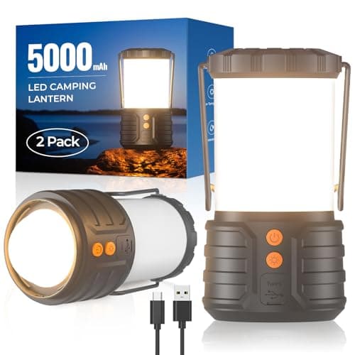 2 Pack Camping Lantern,Led Camping Lanterns,5000mAh Rechargeable Battery Emergency Lights for Power Outages,3 Colors,IPX4 Waterproof Portable...