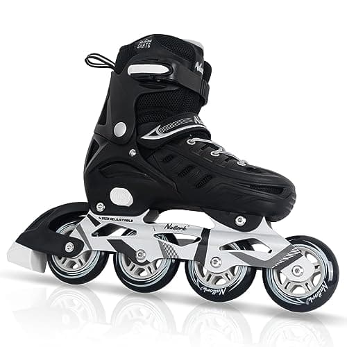 Black Inline Skates for Youth Boys Men, 4 Sizes Adjustable Blades Roller Skates with Ankle Support, Adjustable Strap, 90mm Wheels and Soft Boot Fit...