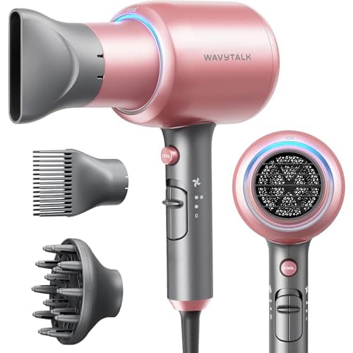 Wavytalk Hair Dryer with Diffuser, Blown Away Ionic Hair Dryer for Curly Hair with Comb, 1875W Fast Drying Blow Dryer with Ceramic Technology, 3...