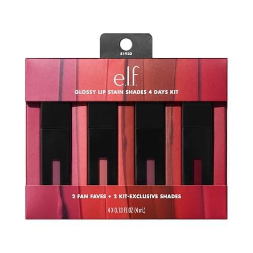 e.l.f. Glossy Lip Stain Shades 4 Days Kit, Long-Lasting Lip Stains For A Sheer Pop Of Colour & Subtle Gloss Finish, Vegan & Cruelty-Free, 4 Shades