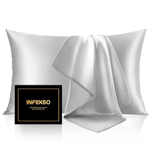 INFIIXSO Taies d'oreiller en soie de mûrier pour cheveux et peau, taie d'oreiller en soie véritable Queen Size, housse de coussin en satin avec fermeture éclair cachée, ultra lisse et douce,...