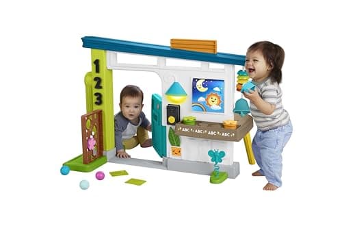 Fisher-Price Jouet d'apprentissage pour bébés et tout-petits Maison de jeu ultime Rire et apprendre avec scènes intelligentes et 9 accessoires pour les 6 mois et plus, version multilingue