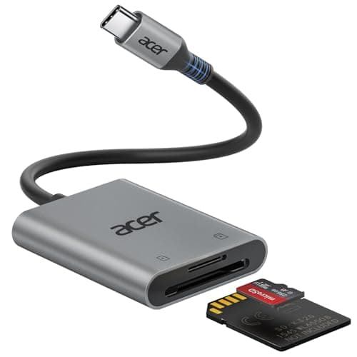 Lecteur de carte SD Acer USB C, adaptateur de carte Micro SD robuste (nylon durable, sans bloc), lecteur de carte mémoire pour appareil photo de type C haute vitesse compatible avec...