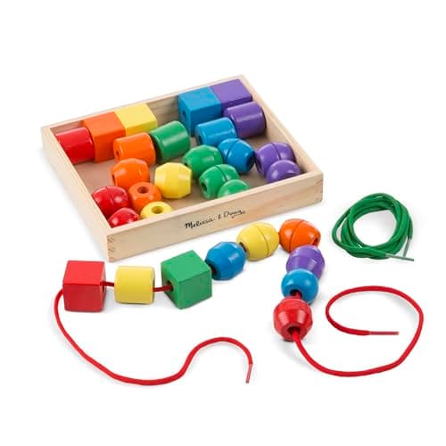 Melissa & Doug Primary Lacing Beads - Educational Toy with 30 Wooden Beads and 2 LacesFor Toddlers, Fine Motor Skills Lacing Toys for Toddlers and...
