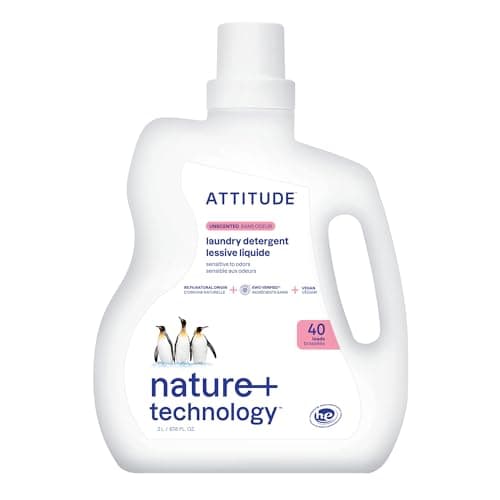ATTITUDE Liquid Laundry Detergent, EWG Verified, HE Compatible, Plant-Based & Vegan, Natural Laundry Soap, Made in Canada, Unscented, 40 Loads, 2...