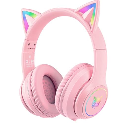 Écouteurs Bluetooth pour enfants avec microphone, éclairage LED à oreilles de chat et limitation de volume de 85 dB, écouteurs d'étude pour tout-petits, son HI-FI pliable sans fil...