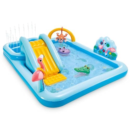 Intex 96" x 78" x 28" Piscine gonflable pour enfants avec centre de jeu Jungle Adventure - Toboggan aquatique pour enfants dans le jardin, tapis anti-éclaboussures gonflable pour l'extérieur pour les tout-petits