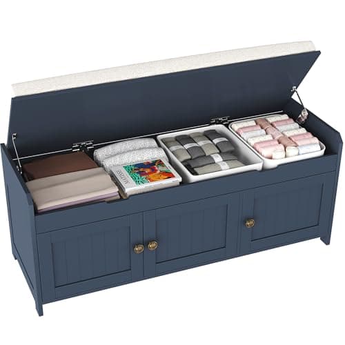 Banc à chaussures HOMEFORT avec rangement sur le dessus relevable, banc de rangement d'entrée avec siège rembourré, banc d'extrémité de lit en bois, banc d'armoire à chaussures avec...