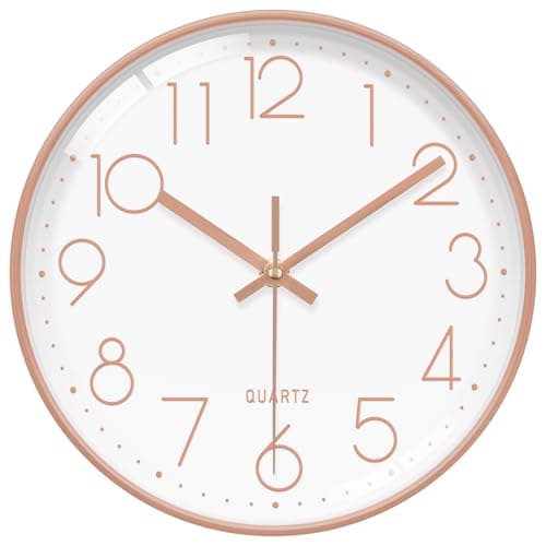 VIKMARI 10 Inch Silent Non-Ticking Wall Clock, Decorative Modern Clock Battery Operated, Round Clock Glass Cover Sweep Quartz Clock for Kitchen,...