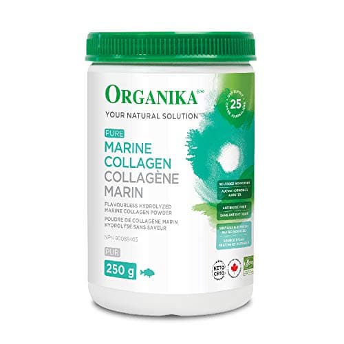 Organika Canadian-Made Marine Collagen Powder- Wild-Caught from North Atlantic- Supports Hair, Nail, Skin Health, Pure Hydrolyzed Form, Tasteless -...