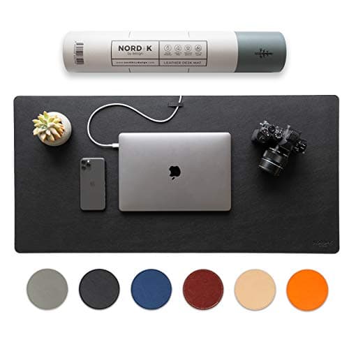 Organisateur de câbles pour tapis de bureau en cuir Nordik - Noir galet 89 cm x 43 cm - Tapis de souris étendu de qualité supérieure pour accessoires de bureau à domicile - Feutre végétalien grand...
