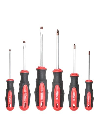 Rotation 6PCS Magnetic Tip Screwdriver Set, 3 Phillips and 3 Flat, Red Tip | Red, Gloss, S2 Steel